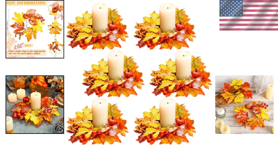 Thanksgiving Pumpkin Maple Candle Rings Set – Autumn Decor for All Occasions - Image 2 of 4