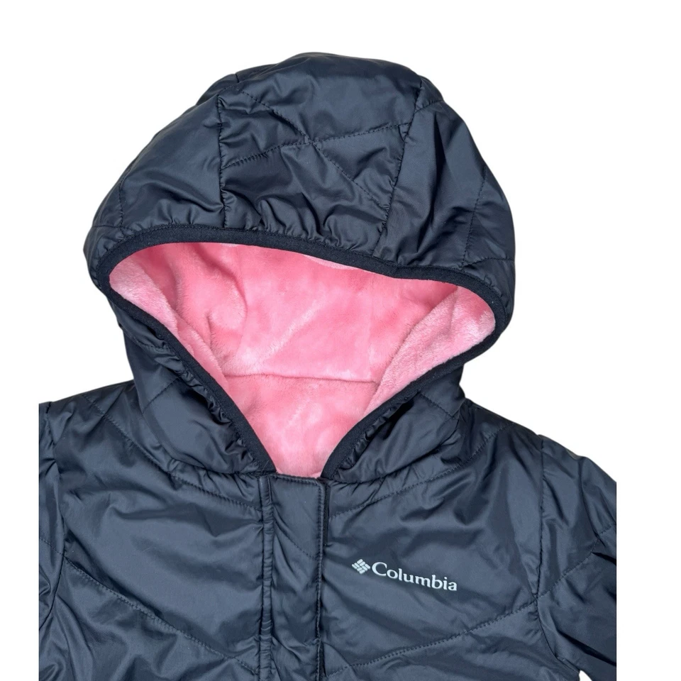 Chaqueta reversible Columbia Big Fir XS 6/6X negra rosa polar con capucha Foto 3 de 4
