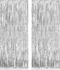 Versatile Party Fringe Curtains - 2 Pack Silver Streamers for Events Weddings