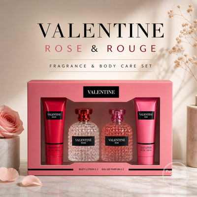 Women s Perfume & Body Lotion Gift Set 4 Pc Rose & Rouge by Valentine