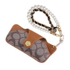 FEIQIAO Soft Leather Glasses Bag, Glasses Case, Ladies' Brown Circular Flower