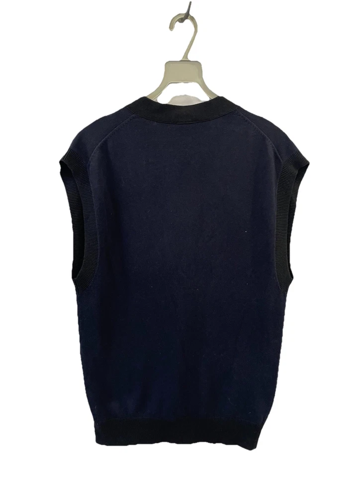 Y# 香奈儿制服纽扣前针织背心 XS 海军蓝无袖开衫口袋 — 第 2/4 张图片