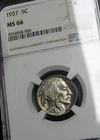 1937 Buffalo Nickel ---- NGC MS-66 Graded Coin ---- #519C