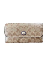 Coach Signature Envelope Wallet F49154 Khaki/Purple 12 Credit Card Slots