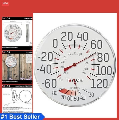 Dial Thermometer and Humidity Gauge 12 Inch Metal Weather Resistant for