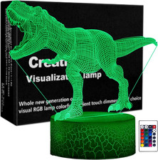 3D Illusion Dinosaur Night Light - LED Table Lamp with Touch Sensor and 7 Color