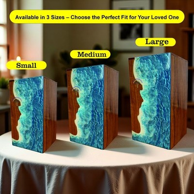 Handcrafted Rosewood Urn with Ocean Blue Epoxy Resin | Wooden Cremation Box