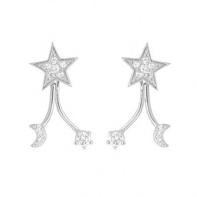 Sterling Silber Stern Halbmond Mond CZ Tropfen doppelseitige Jacke Ohrstecker