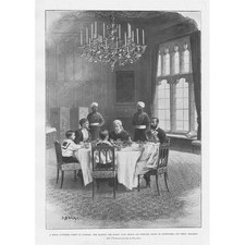 Queen Victoria with Prince & Princess of Battenberg at Windsor - Old Print 1896