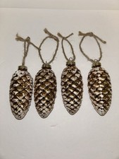 VINTAGE Collectable Large Snowy Pinecone Glass Christmas Ornaments lot of 4
