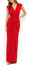 Belle Badgley Mischka Vita Dress Sz 4 Red Waist Knot Ruched Formal Cocktail Gown