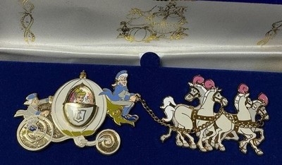 Disney Boxed Cinderella Coach & Horses, W/Hinged Coach Door Signed Manon Pin Set
