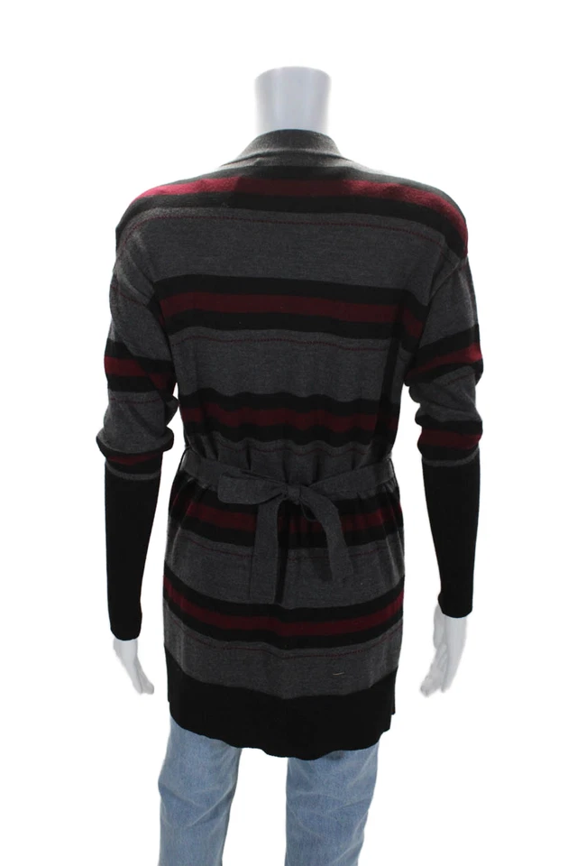 Nanette Lepore Womens Wool Gray Red Striped Padded Cardigan Sweater Top Size XS - Image 3 of 4