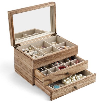 Meangood Jewelry Box Organizer for Women, 3 3 Layer, 3 Layer Carbonized Black