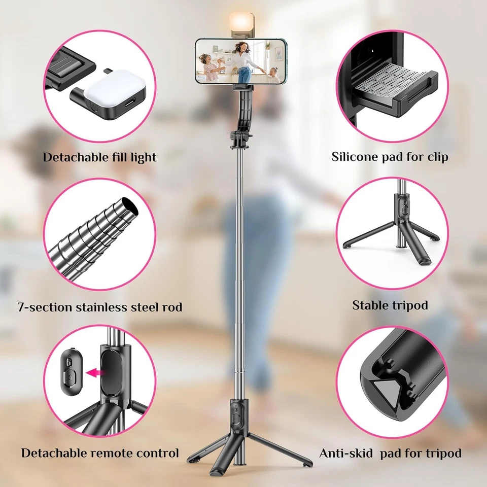 Trípode Ultimate Selfie Stick con luz de relleno - Diseño compacto y extensible Foto 4 de 4