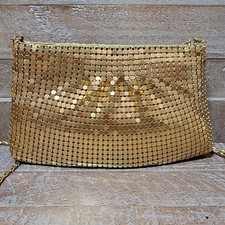 Vintage Purse Gold Metal Mesh Clutch Shoulder Bag w Chain Strap Zip Lined Pocket