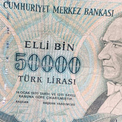 Turkey 50000 Lira 1970 (1995) Elli Bin Turk Lirasi L43116233 Bank
