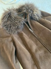 Relativity Dark Brown Suede With Mongolian Fur Coat Large