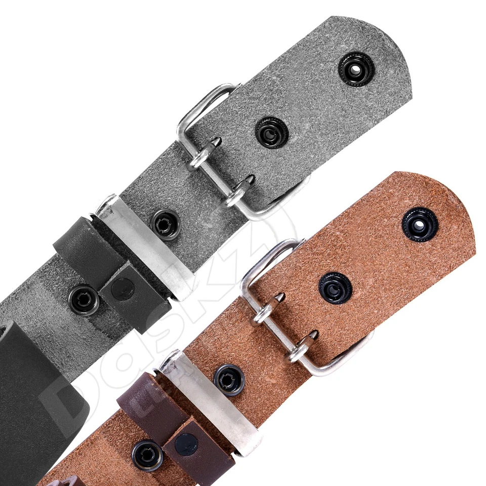 Mens leather belt double hole black brown 100% genuine heavy duty belt buckle - Image 2 of 4