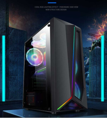 Tower Pc Gehäuse USB 3.0 ATX ,M-ATX,Mini-ITX Glasseite + 6 RGB fans--qhz