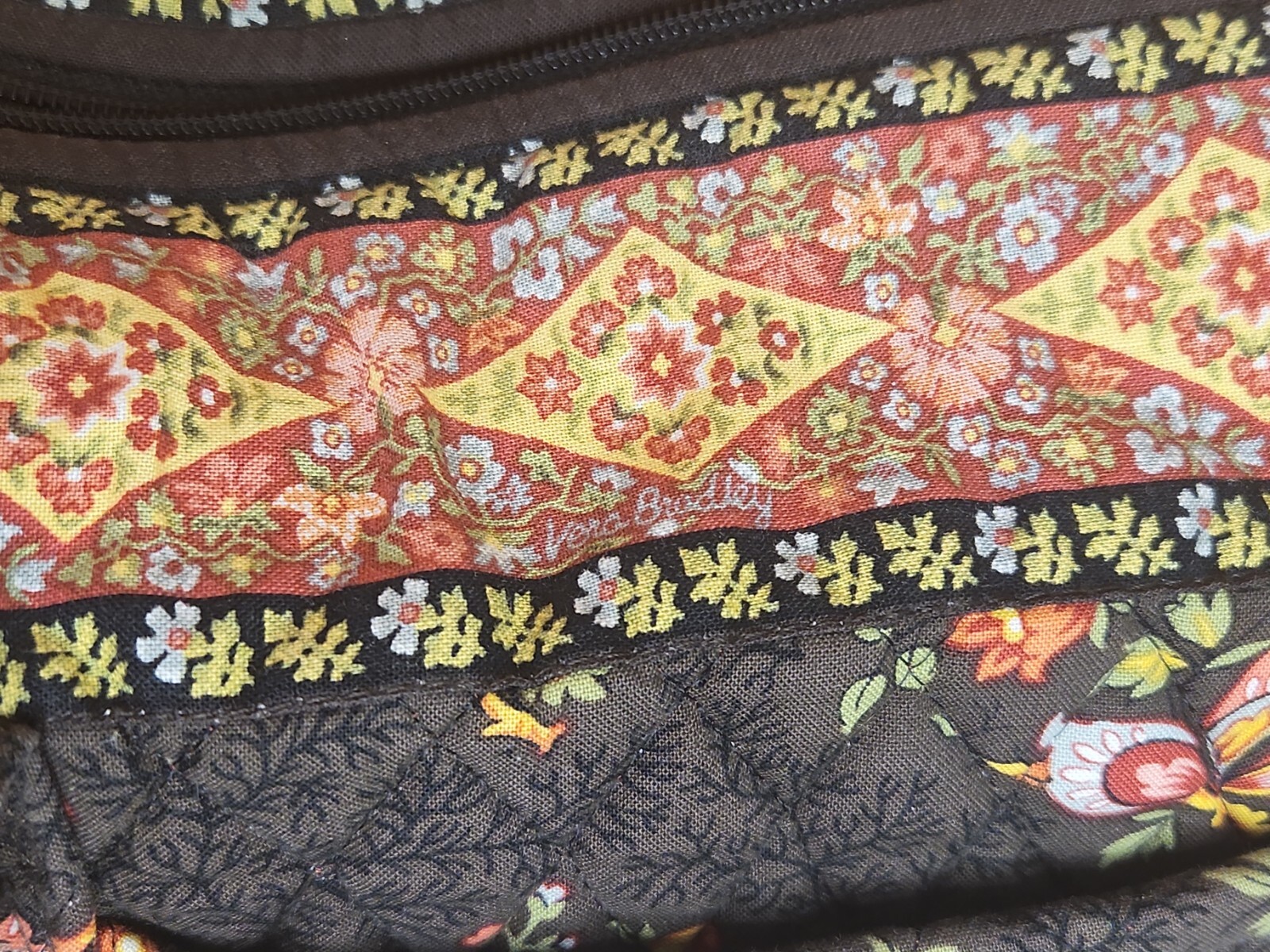 Vera Bradley Bag Chocolate Quilted Fabric Brown Flora… Gem