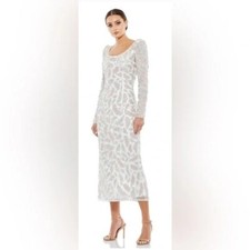 Mac Duggal 5424 Foliage Tea Length Column Cocktail Dress Beaded Size 4 NWT