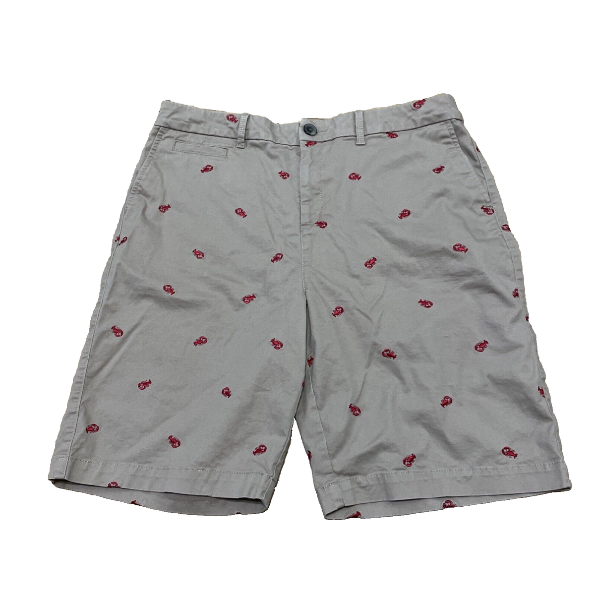 CROFT & BORROW Shorts Women 14 LOBSTER Print Stretch Tan Red