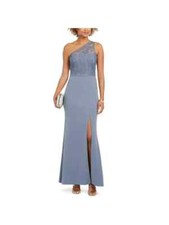 ADRIANNA PAPELL FULL LENGTH ONE SHOULDER SLATE GRAY FORMAL DRESS SIZE 4