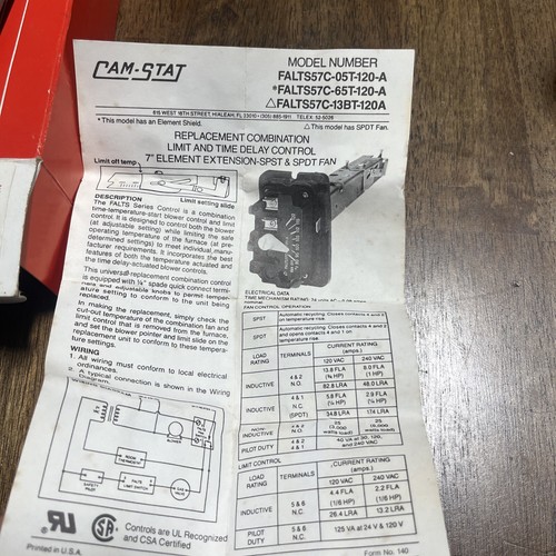 NEW Combination Fan & Limit & time Controls FALTS57C-65T-120A Cam-Stat OEM - Picture 10 of 10