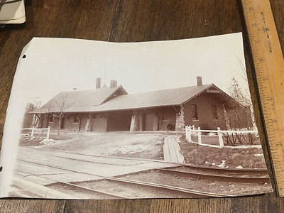 c.1910 Glencoe IL Bahnhof Zug Gleise Leinwand Hintergrund Foto 10,25''