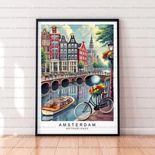 Amsterdam Art Illustration Print Unframed Amsterdam Travel Poster Decor