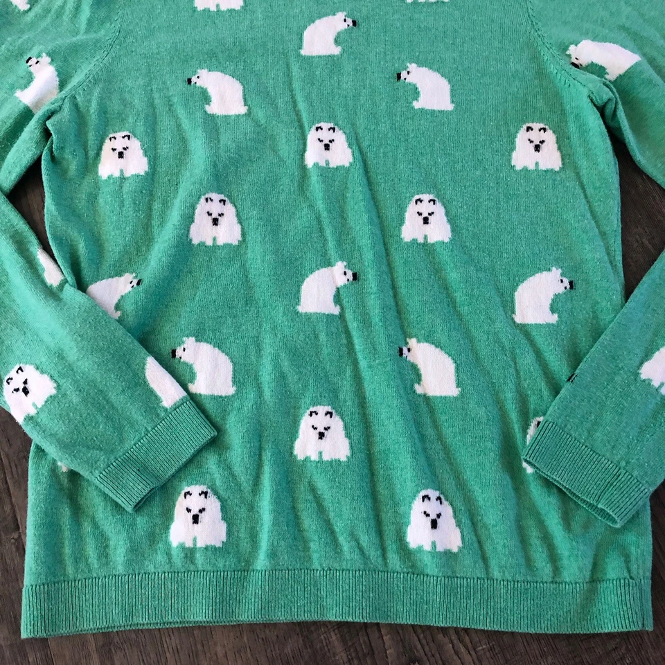 Talbots Cashmere Polar Bear Sweater Womens Medium Green Button Crew Neck - Image 3 of 4