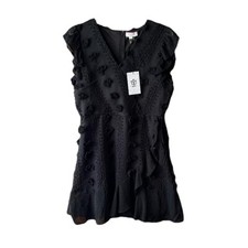 Black Flower Pompom  sheer flowy lined dress new with tags womens size L