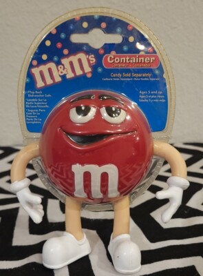 Red M&Ms Plastic Character Candy 5in Container 2002 NEW in Package