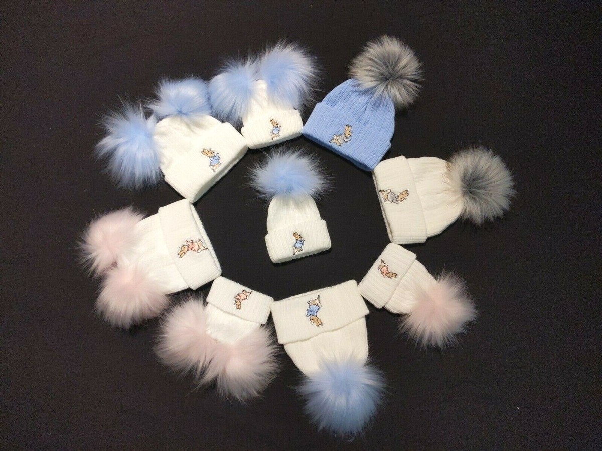 Rabbit Hat Baby Boy Pom Pom Hat NEW BABY BOYS GIRLS KNITTED FAUX
