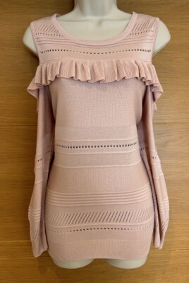 F&F Tesco Ladies Blush Pink Cold Shoulder Frill Thin Jumper