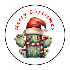 30 Merry Christmas cactus envelope seals, stickers labels, tags, round