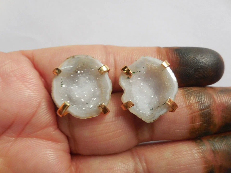 Pendiente de piedras preciosas druzy natural cueva druzy joyería piedra geoda azúcar Foto 2 de 4