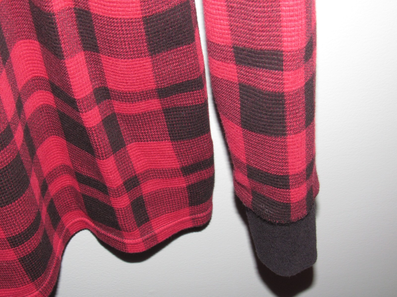 RALPH LAUREN POLO Uomo XL Pullover Waffle Weave Camicia Rosso Nero Plaid Pony L S