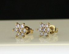 Women Cz Solitaire Star Studs 14k Gold Plated Push Back Fashion Jewelry Earrings