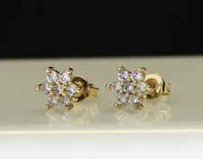 Women Cz Solitaire Star Studs 14k Gold Plated Push Back Fashion Jewelry Earrings