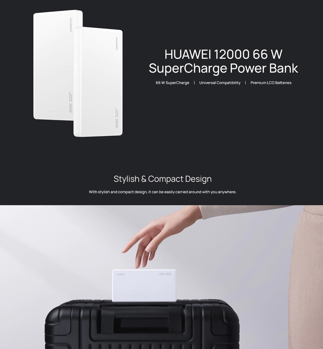 HUAWEI TECHNOLOGIES SUPERCHARGE POWER B… Huawei Super Charge Power Bank Fast Portable Charger 66W