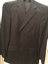 Jos A. Banks Mens Grey w/White Stripes Signature 39 34x30 Wool 3 Button Suit