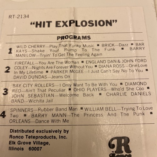 Ronco Presents “Hit Explosion” 1977 Pop Hits Album, 8 Track Tape. - Foto 3 di 6