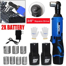 3/8'' Electric Cordless Ratchet 100Nm Right Angle Wrench w/ 2 Battery Socket Set