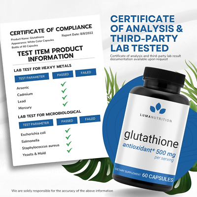 Luma Nutrition Glutathione 500Mg Antioxidant, Premium L-Glutathione, Liver Detox Luma Nutrition Glutathione 500Mg Antioxidant, Premium L-Glutathione, Liver Detox