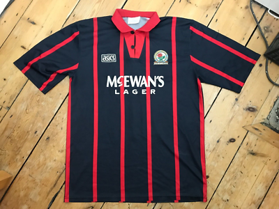BLACKBURN ROVERS SHIRT SOCCER JERSEY AWAY McEWANS LAGER Size large