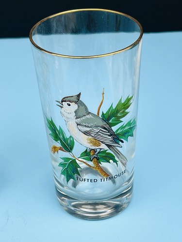 Set of 7 Vintage West Virginia Glass Company Song Bird Gold Rim Drinking Glasses - Picture 8 of 16