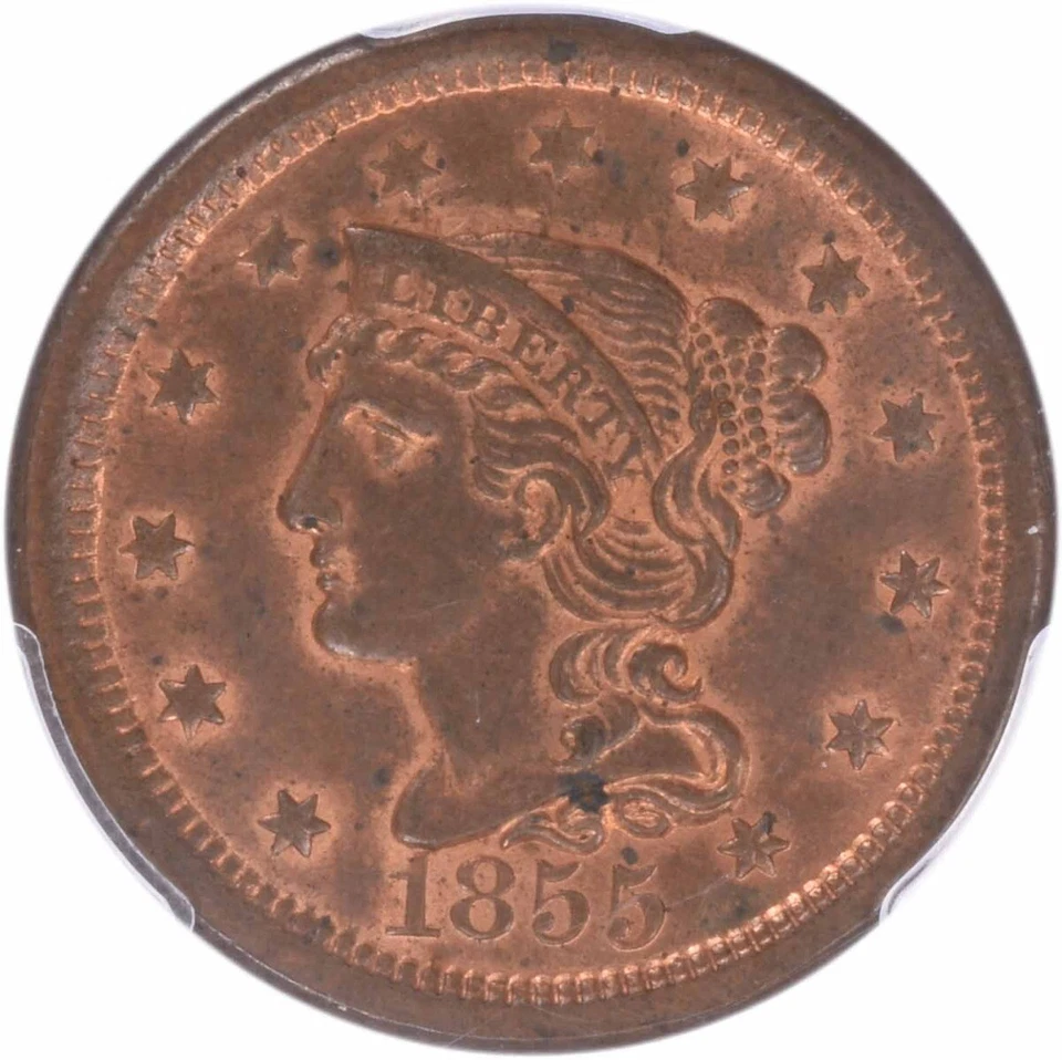 1855 Large Cent Upright 55 MS65RB PCGS (CAC) - Image 3 of 4