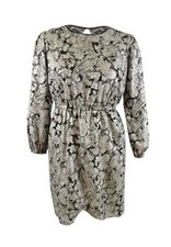 MICHAEL Michael Kors Women's Plus Paisley Cinch-Waist Dress (Large Black/Silver)